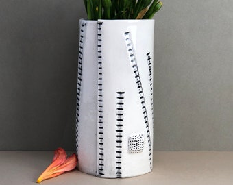 Urban Parcel Vase. 6 1/2" Tall by 3" Wide Hand-Built Ceramic Vase. A Place For Flowers.