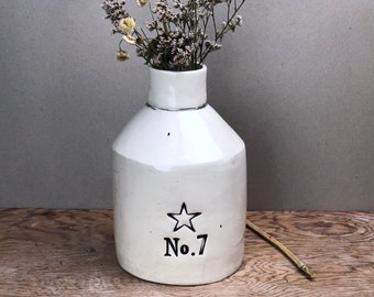 Star No. 7 Whiskey Bottle. Hand-Built Ceramic Ersatz Whiskey Bottle. Made From Re-Purposed Clay.