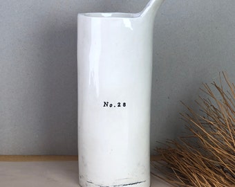 Numbered Pourer. No. 28 Ceramic Creamer. Number 28 White Ceramic Pourer. Hand-Built.