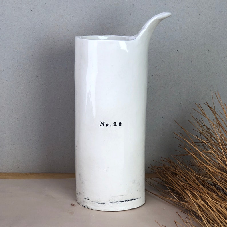 Numbered Pourer. No. 28 Ceramic Creamer. Number 28 White Ceramic Pourer. Hand-Built. image 1