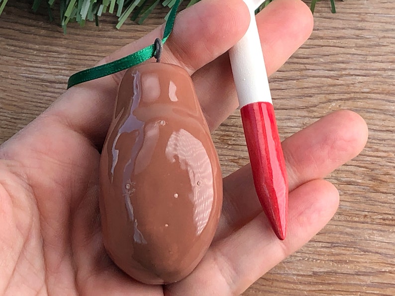 Missile Toe. Mistletoe. Hand-Built Ceramic Make-Out Motivator. Recycled Clay. Year-Round Decoration. In Brown. image 6