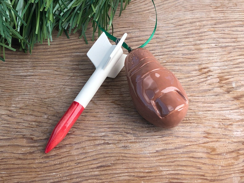 Missile Toe. Mistletoe. Hand-Built Ceramic Make-Out Motivator. Recycled Clay. Year-Round Decoration. In Brown. image 2