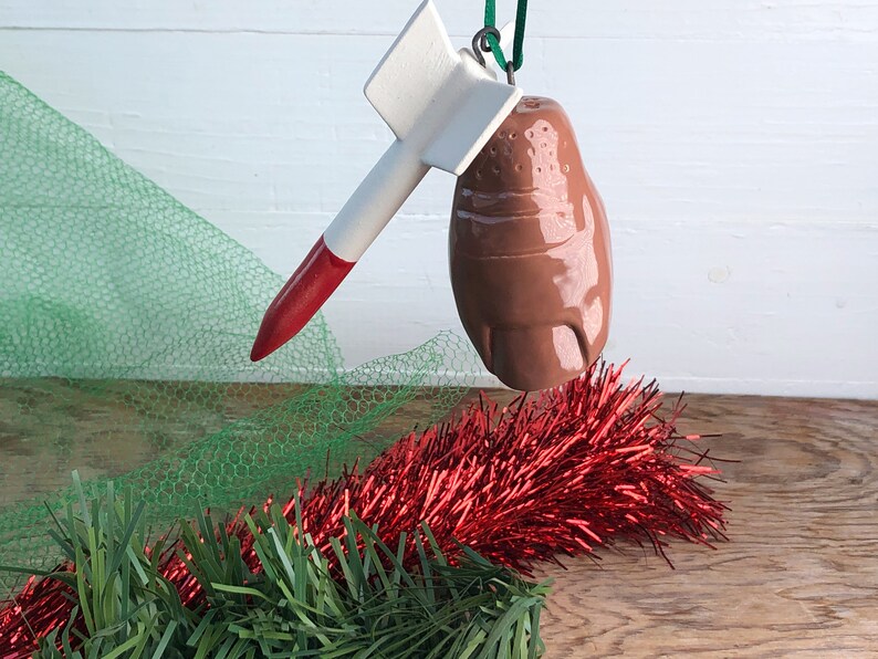 Missile Toe. Mistletoe. Hand-Built Ceramic Make-Out Motivator. Recycled Clay. Year-Round Decoration. In Brown. image 7