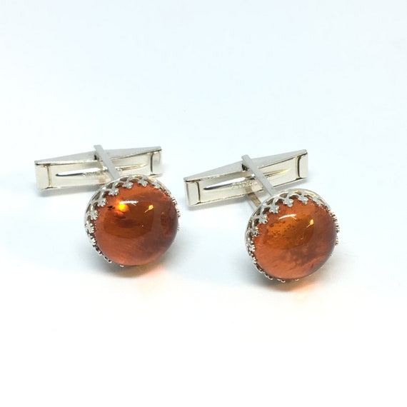 Silver Cufflink - Amber