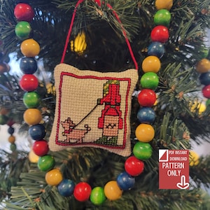 Shopping Dog Cross-Stitch Ornament Pattern, PDF Instant Download
