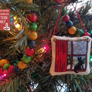 Window Cat Cross-Stitch Ornament Pattern, PDF Instant Download