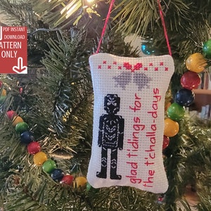 Marvelous Christmas Expansion Pack: T&#39;Challa/Black Panther Cross-Stitch Ornament Pattern, PDF Instant Download