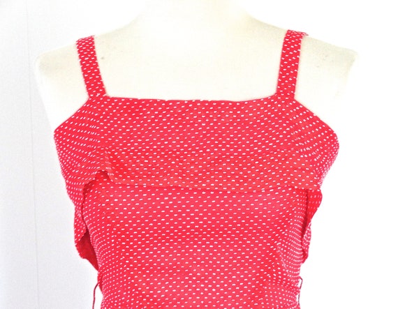 70s red dotted swiss S dress fitted bodice summer… - image 6