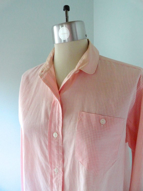 50s Shirt QUEEN L XL Pink Cream Gingham Shirt Fren