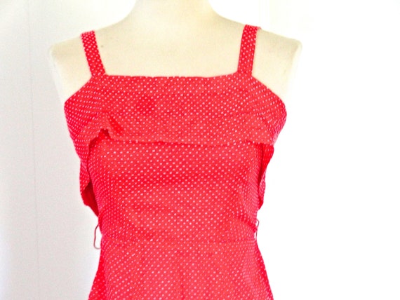 70s red dotted swiss S dress fitted bodice summer… - image 5