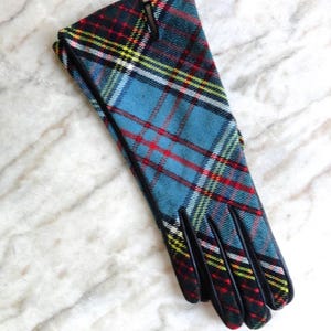 60s STUART NOS Gloves Plaid Made in England 6.5 blue red yellow green white black leather tartan wool vintage midcentury cool! mod dress