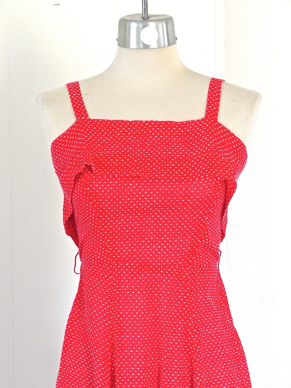 70s red dotted swiss S dress fitted bodice summer… - image 2