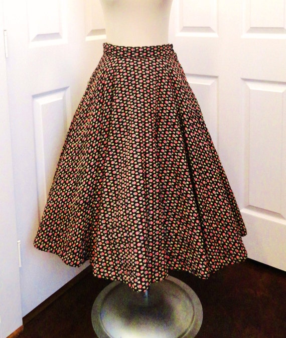 50s Black Circle Skirt S XS MODERN JR. Quilted Co… - image 1