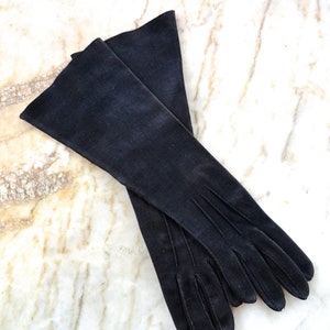 50s GLOVES Long Black 3/4 Length or 8 button cotton gauntlet pintucks on back mid-arm vintage midc fall winter dressy long evening for coats