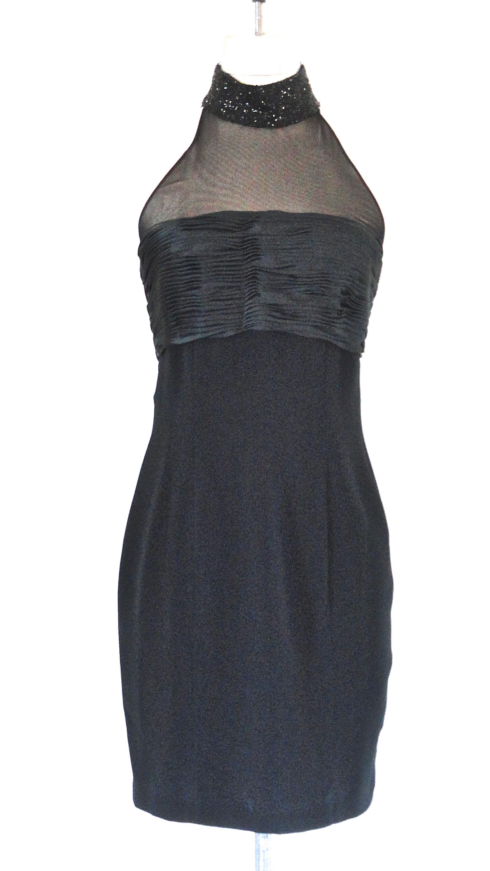 oleg cassini cocktail dress XS 1990s Oleg Cassini Black Tie Blue Beaded Silk Cocktail Dress