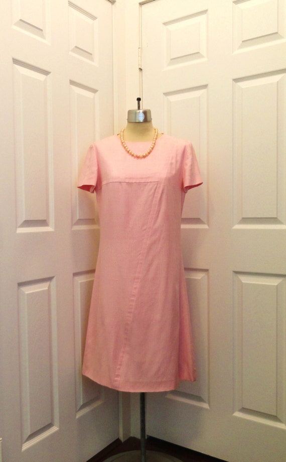 1960s S M NEIMAN MARCUS Pink Sheath Short Sleeved… - image 1