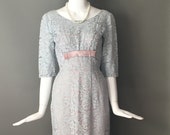 Vtg 50s Mr Blackwell Periwinkle Blue Lace Illusion Cocktail Wiggle Dress Subtle Sequin Embellishment Metal Zip S M Mint Condition