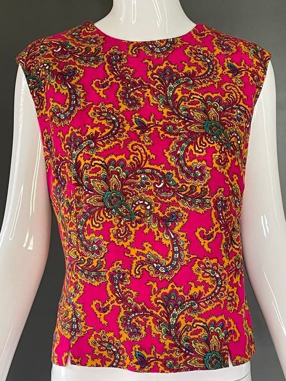 Gorg Vtg 60s Florescent Neon Bright Pink Paisley … - image 4