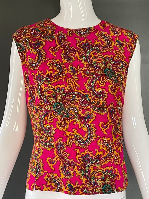 Gorg Vtg 60s Florescent Neon Bright Pink Paisley … - image 3