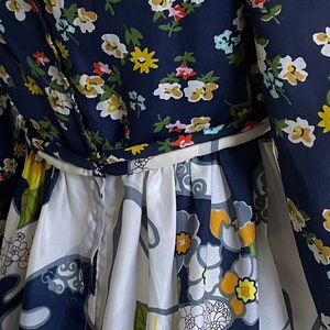 Gorg Vtg 70s Sandine Originals Designer Navy Blue Yellow Floral Maxi Dress Ling Poet Sleeves Embellished Gypsy Dress Boho Hippy M Mint image 7