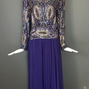 Gorg Vtg 80s Jack Bryan Elaborately Sequin Poly Chiffon Formal Occasion Chic Mother of Bride Long Dress Mint Condition Trophy Glam 8 M L