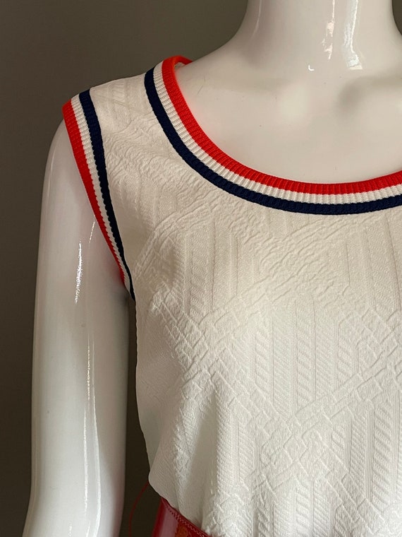 Vtg 70s R & K Knit Mod Nautical Navy Blue White R… - image 10