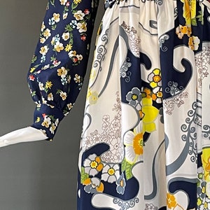 Gorg Vtg 70s Sandine Originals Designer Navy Blue Yellow Floral Maxi Dress Ling Poet Sleeves Embellished Gypsy Dress Boho Hippy M Mint image 5