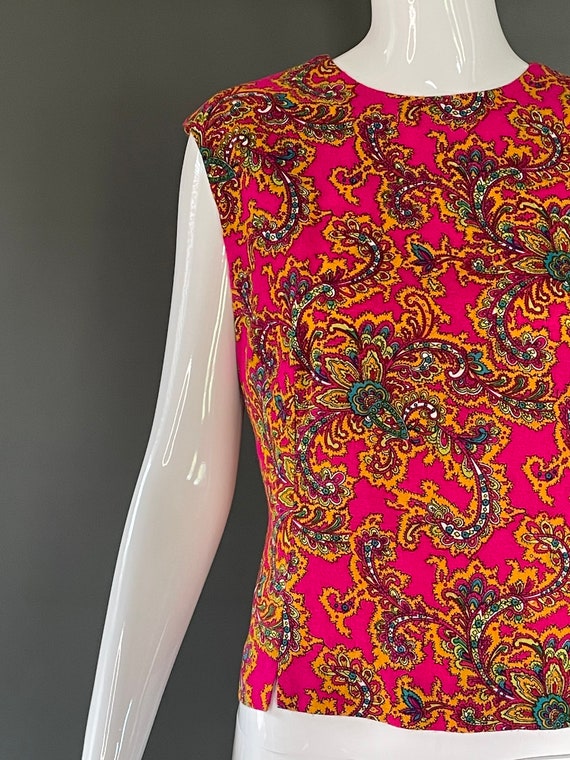 Gorg Vtg 60s Florescent Neon Bright Pink Paisley … - image 5