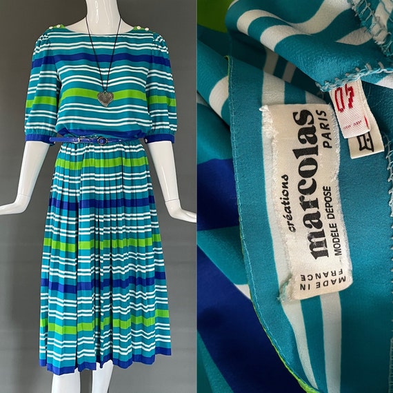 Gorg Vtg 70s 80s Multi Color Bold Green Blue Stri… - image 1