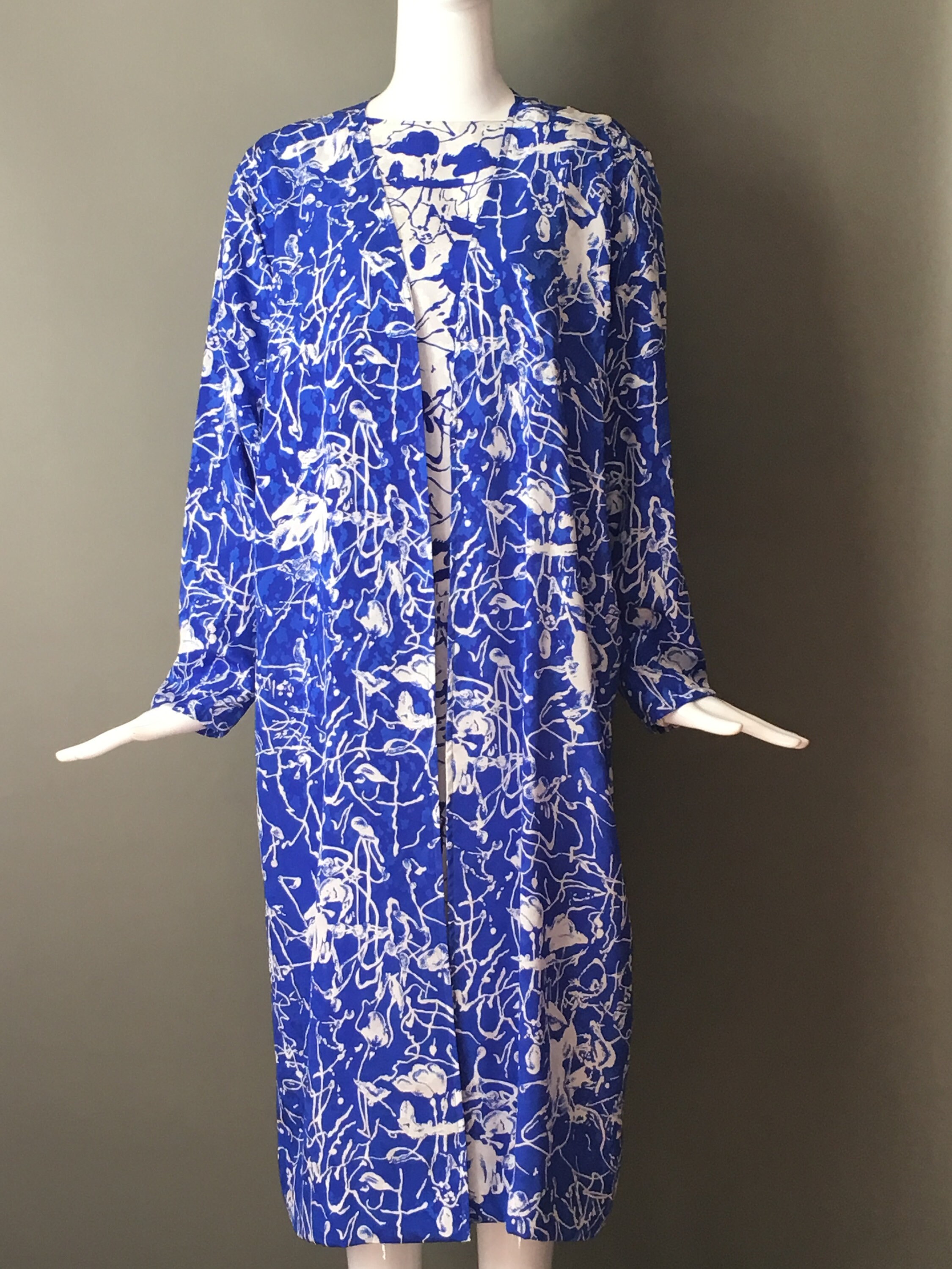 gorg 2 piece bold abstract blue print dress matching long swing