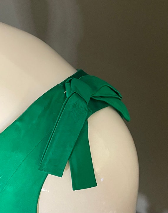 Gorg Vtg 50s 60s Emerald Green Satin Party Dress … - image 7