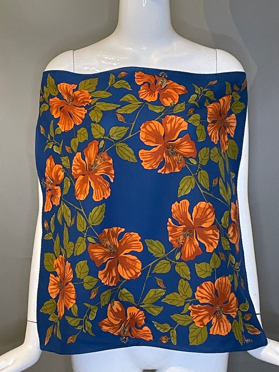 Vintage 70s Vera Orange Hibiscus Print 21 Square … - image 2