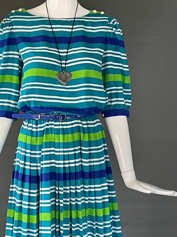 Gorg Vtg 70s 80s Multi Color Bold Green Blue Stri… - image 4