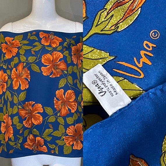 Vintage 70s Vera Orange Hibiscus Print 21 Square … - image 1