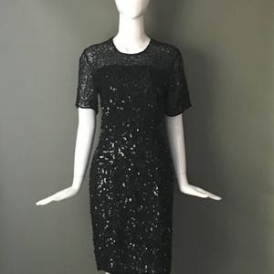 Vtg 80s St Enay Sheer Sequin Encrusted Cockail Party Dress Short Sleeves Silk 6 Excellent Condition