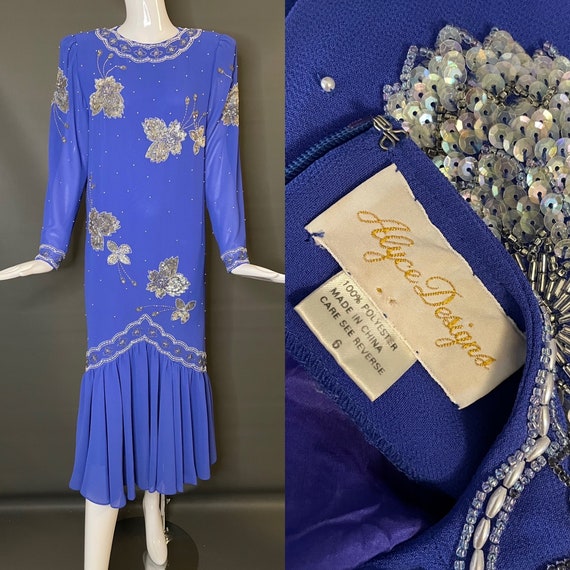Gorg Vtg 80s Alyce Designs Violet Dress Super Dro… - image 1