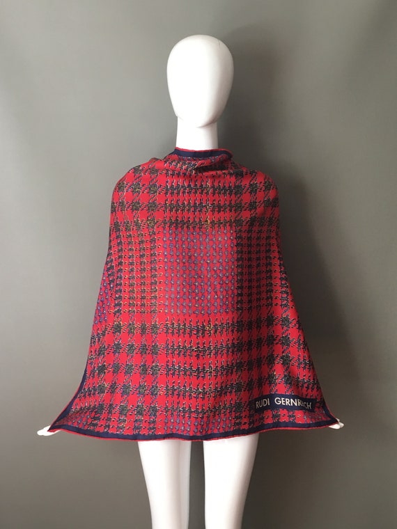 Vtg 60s Iconic Rudi Gernreich Navy Blue & Red Pri… - image 1