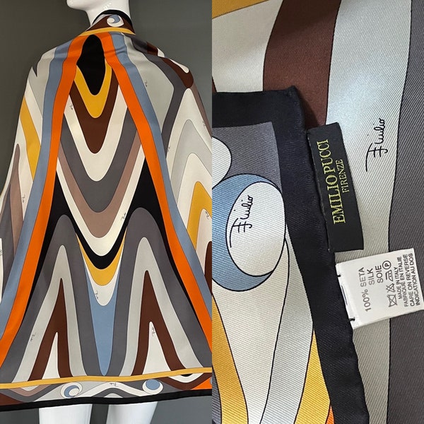 Gorgeous Emilio Pucci Classic Multi Color Print Large 34 Inch Square Silk Scarf Signed Throughout Excellent Condition