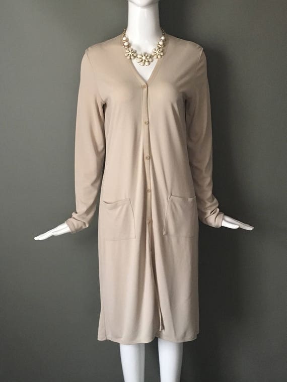 Vintage 90s DKNY Taupe Rayon Shirt Dress: Minimalist Chic Vintage 90s DKNY Taupe Rayon Shirt Dress: Minimalist Chic