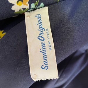 Gorg Vtg 70s Sandine Originals Designer Navy Blue Yellow Floral Maxi Dress Ling Poet Sleeves Embellished Gypsy Dress Boho Hippy M Mint image 8