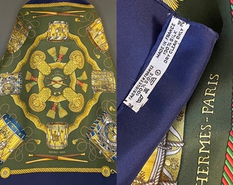 Beautiful Hermes Silk Scarf Large 35 In by 35 In Square Silk Twill Signed Scarf Excellent Condition