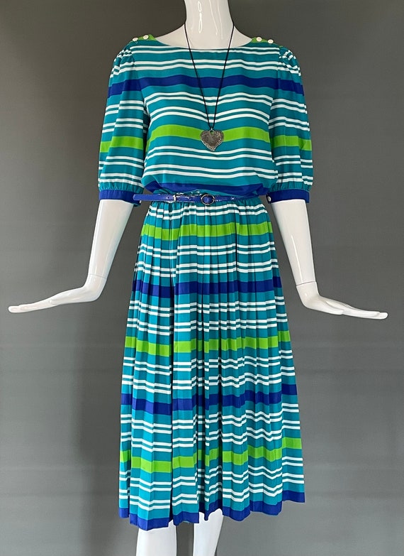 Gorg Vtg 70s 80s Multi Color Bold Green Blue Stri… - image 2