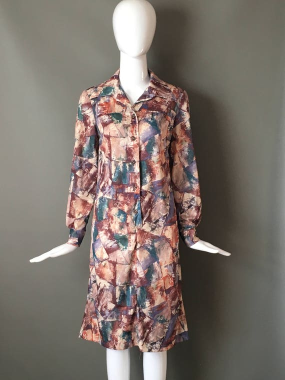 Gorg Vtg 70s Asheboro Label Indie Print Button Up… - image 1