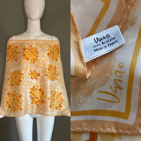 Vintage 70s Vera Orange Cream Print 21 Square Vin… - image 1