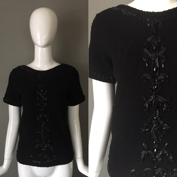 Gorg Vtg 70s Goldworm Label Black Knit Top Blouse… - image 1