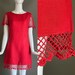 Gorg Vtg 60s Toni Todd Persimmon Orange Linen Mod Dress Short Macrame Sleeves and Hem Metal Zip M 