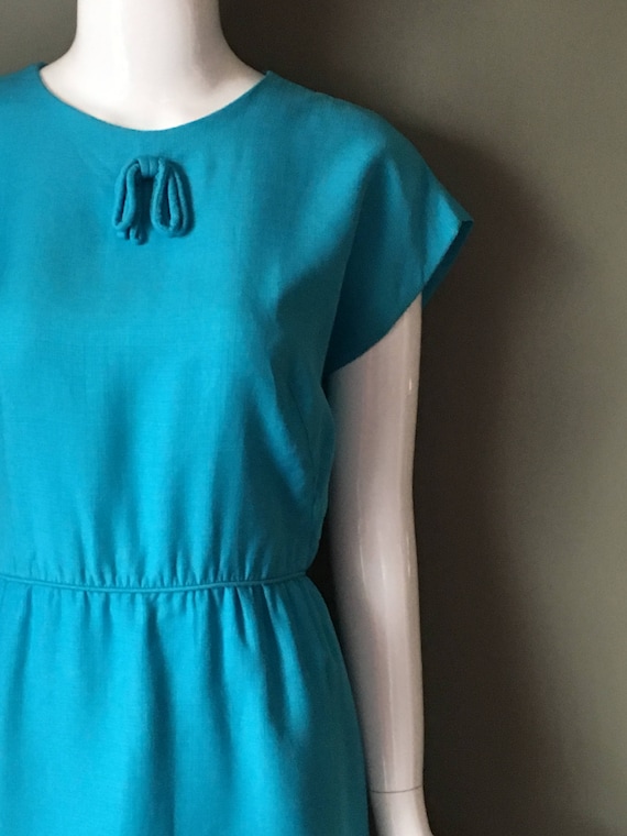 Lovely Vtg 50s Turquoise Blue Day Dress Cap Sleev… - image 2