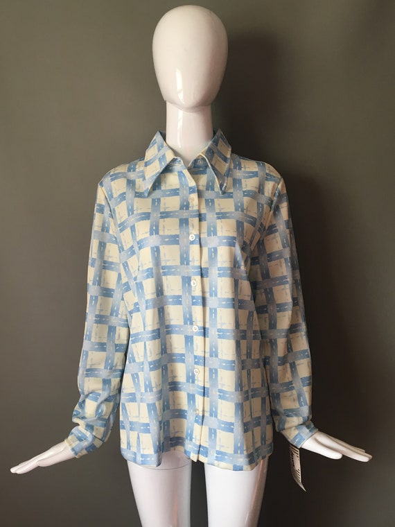 Gorg Unworn Vtg Lattice Print Poly Top Blouse Dev… - image 2