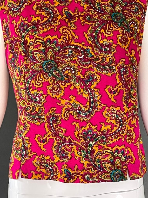 Gorg Vtg 60s Florescent Neon Bright Pink Paisley … - image 6