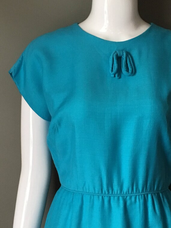 Lovely Vtg 50s Turquoise Blue Day Dress Cap Sleev… - image 3